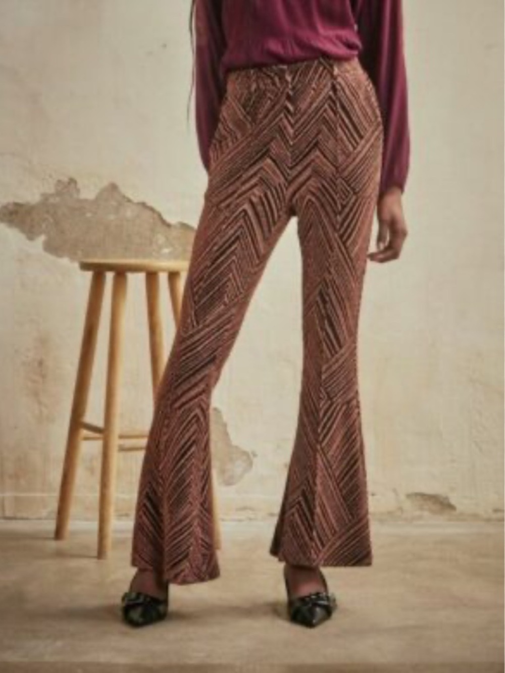 NKN Nekane Gara Pant with Gold Lurex. Flared Bottom. Spanish Brand. Medium - Picture 9 of 9